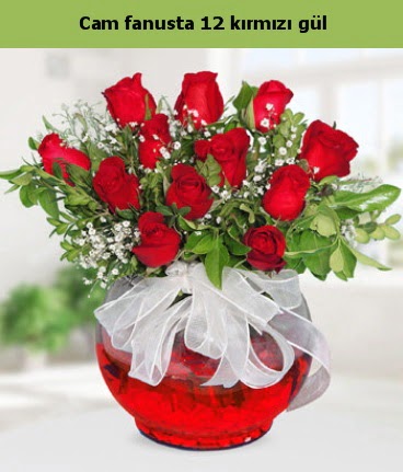 Cam içerisinde 12 adet kırmızı gül  Çorum internetten çiçek siparişi 