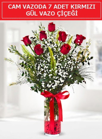 Cam vazoda 7 adet kırmızı gül çiçeği  Çorum çiçek gönderme 