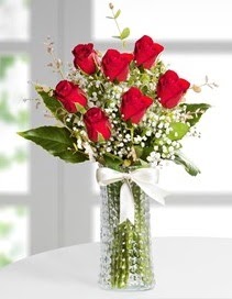 Cam vazoda 7 adet kırmızı gül  Çorum hediye çiçek yolla 